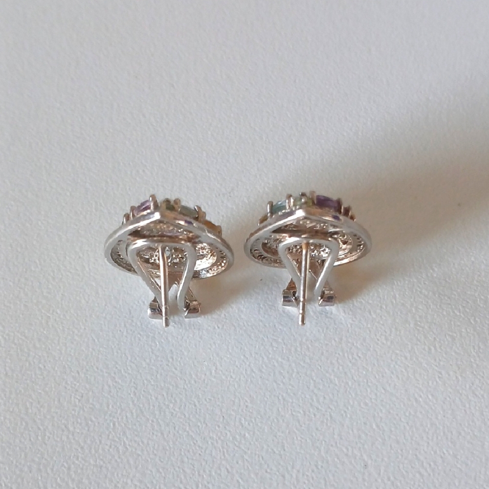 Elegant Silver and Multicolor Gemstone Earrings - Picture 2 of 5